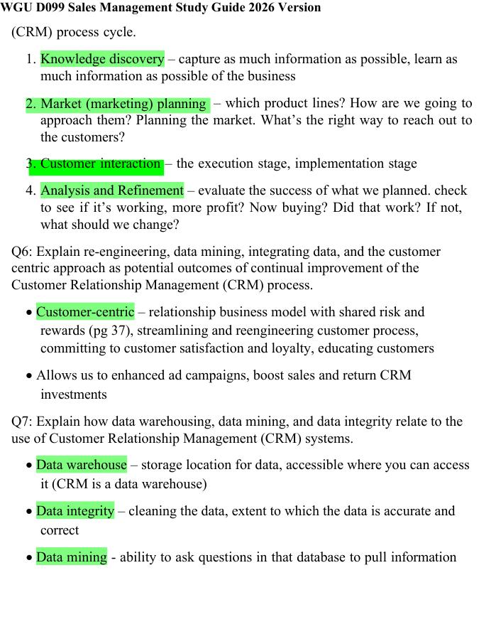 Preview page 9 of WGU D099 Sales Management Study Guide 2026 Version! 100% CORRECT ANSWERS ALREADY RATED A+