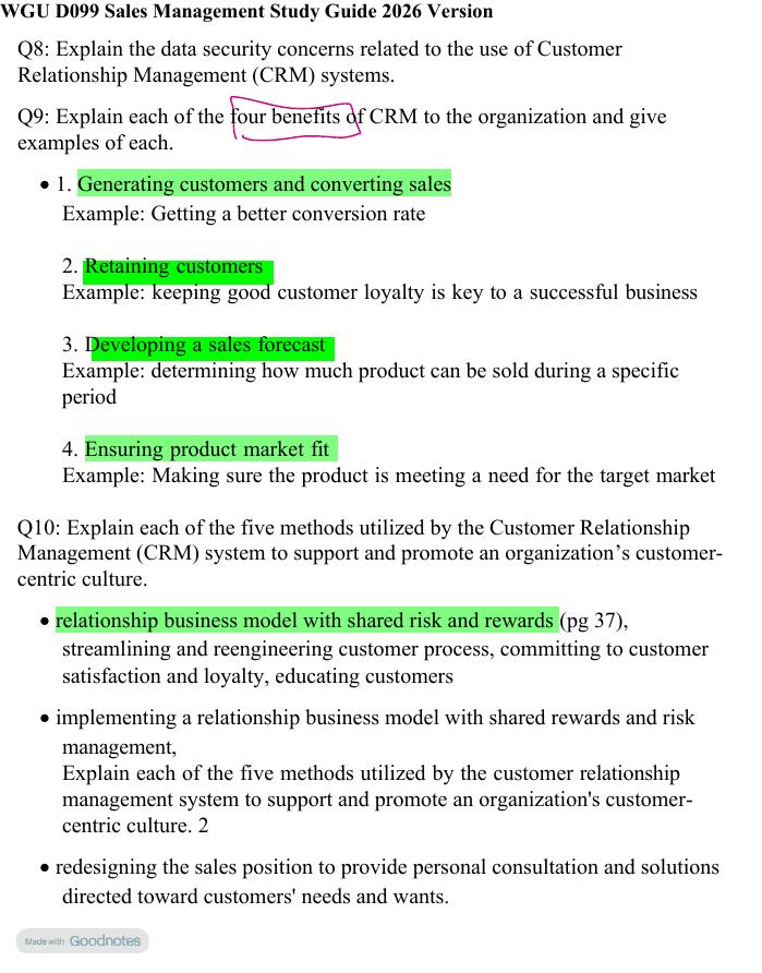 Preview page 10 of WGU D099 Sales Management Study Guide 2026 Version! 100% CORRECT ANSWERS ALREADY RATED A+