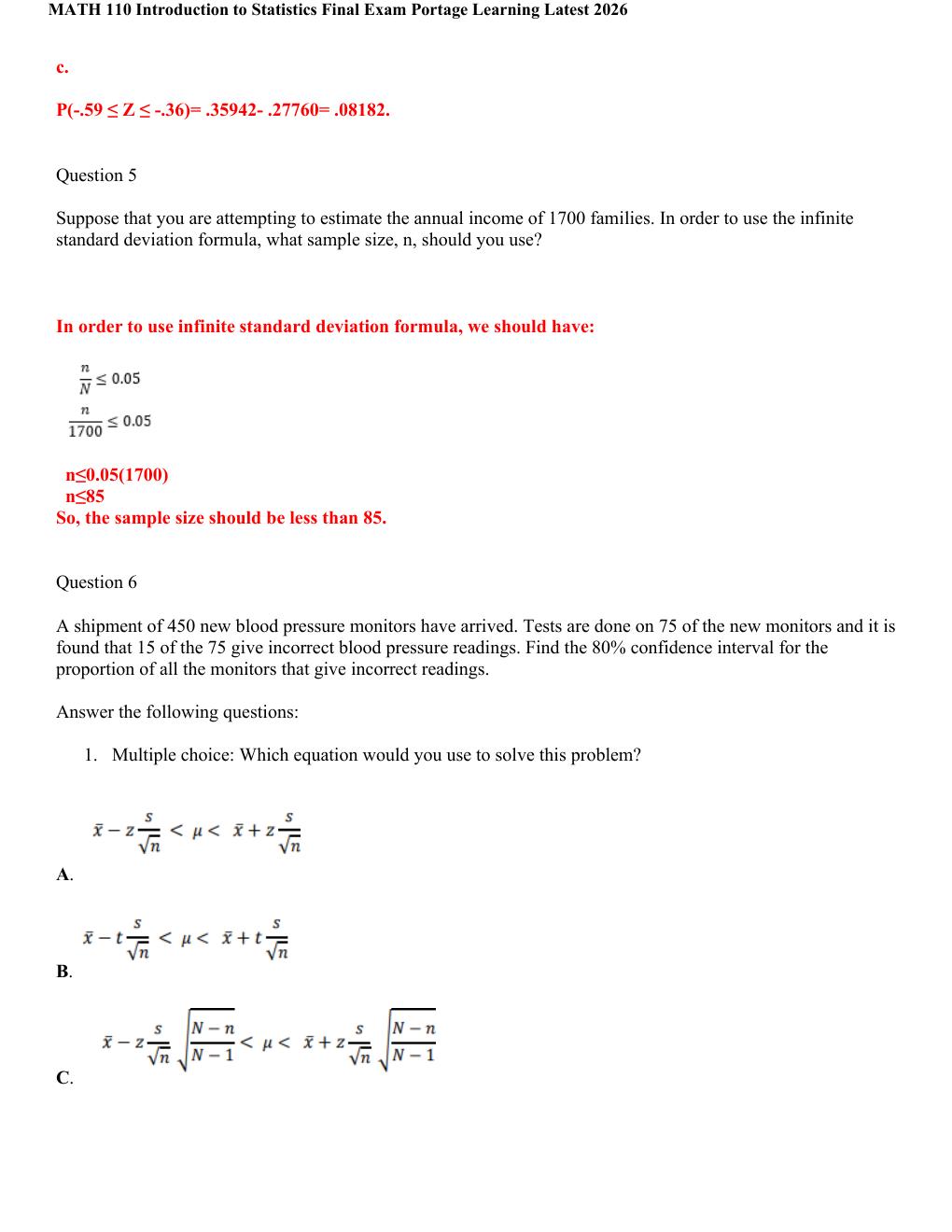 Preview page 3 of MATH 110 Introduction to Statistics Final Exam Portage Learning  Latest 2026! 100% CORRECT ANSWERS ALREADY RATED A+