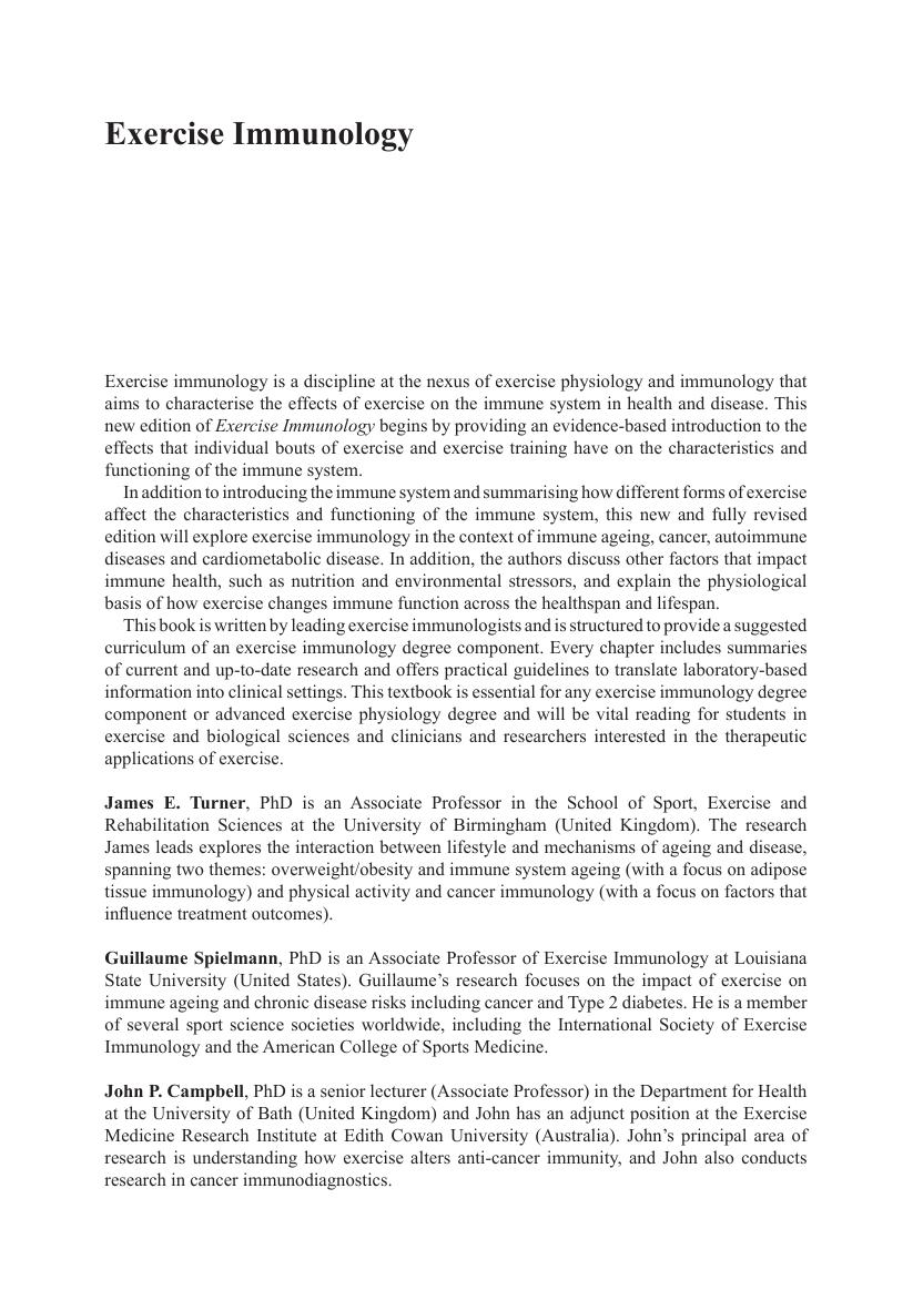 Preview page 2 of Exercise Immunology 2nd Edition By James E. Turner, Guillaume Spielmann
