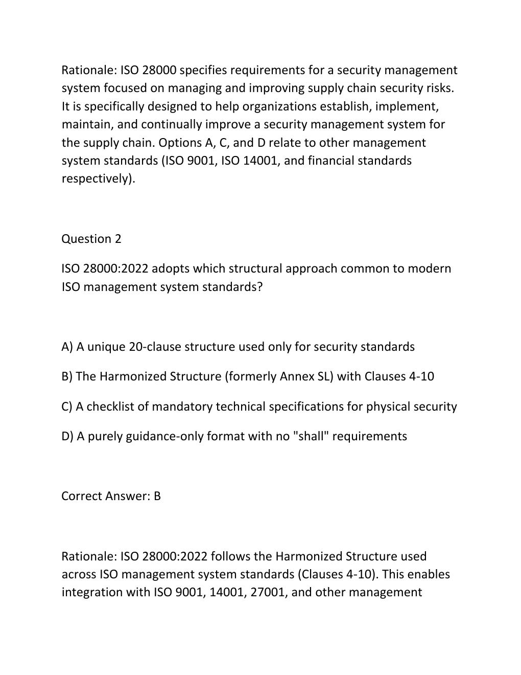Preview page 2 of Iso 28000 supply chain security management systems lead auditor certification practice examination questions and correct