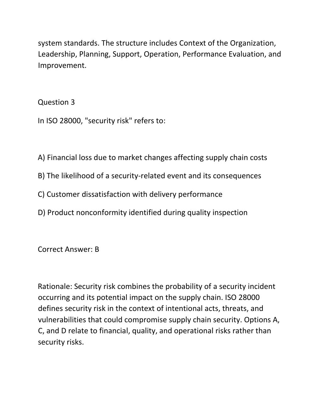 Preview page 3 of Iso 28000 supply chain security management systems lead auditor certification practice examination questions and correct