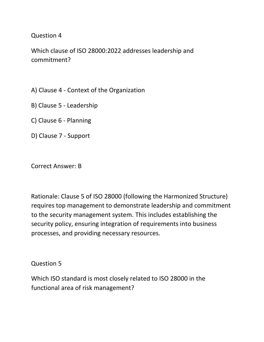 Preview page 4 of Iso 28000 supply chain security management systems lead auditor certification practice examination questions and correct
