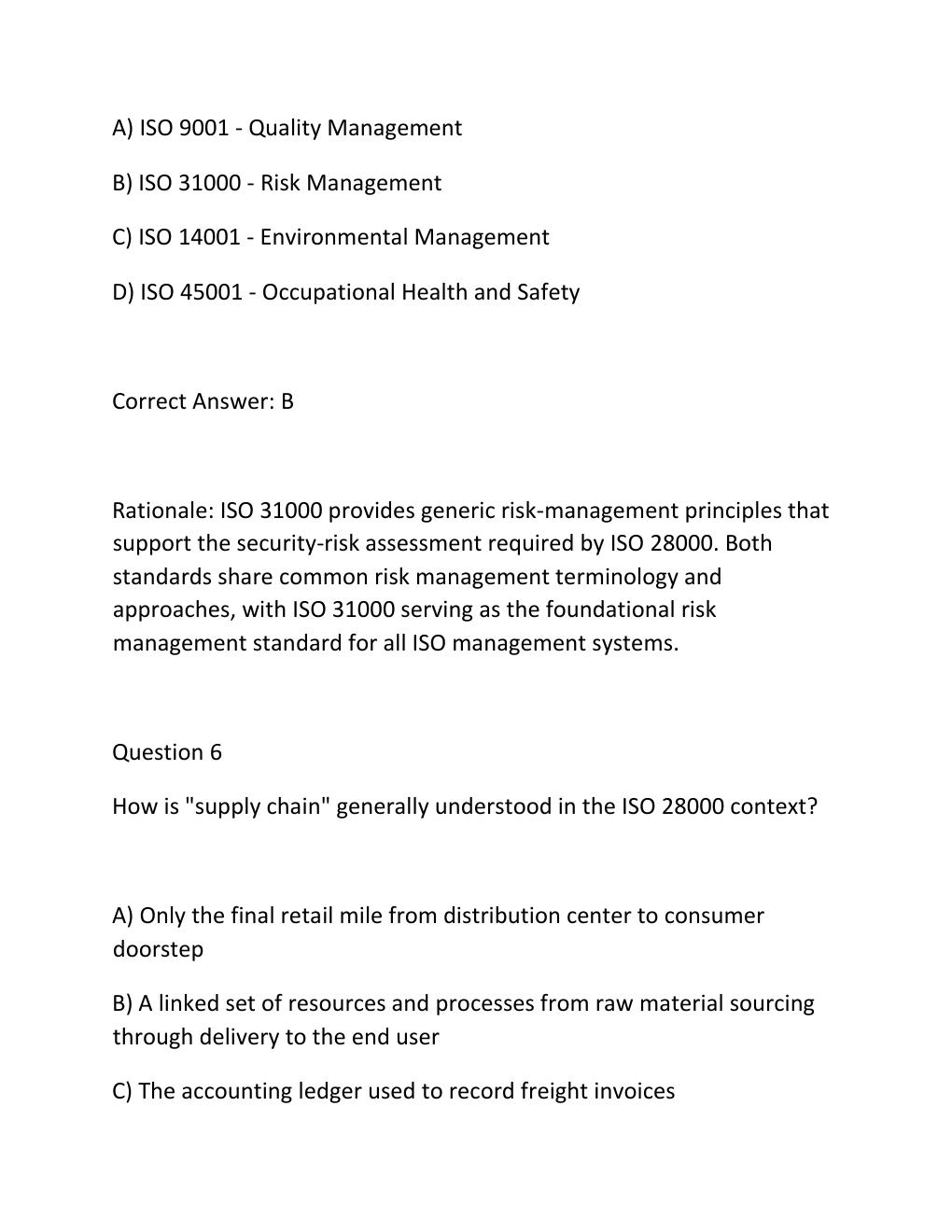 Preview page 5 of Iso 28000 supply chain security management systems lead auditor certification practice examination questions and correct
