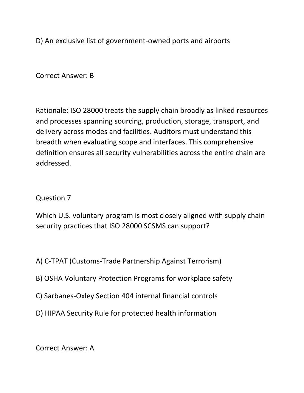 Preview page 6 of Iso 28000 supply chain security management systems lead auditor certification practice examination questions and correct