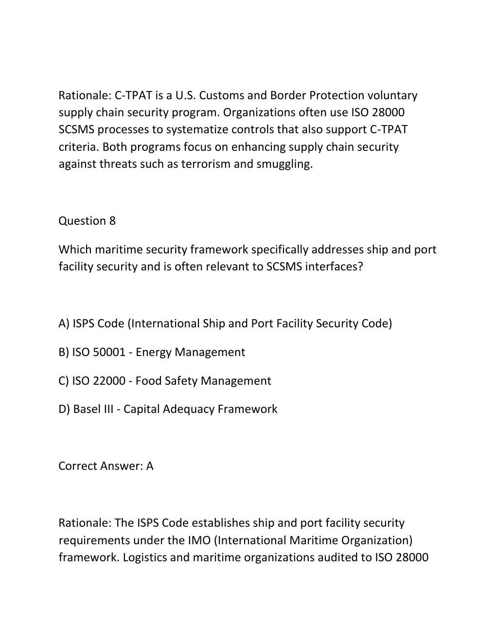 Preview page 7 of Iso 28000 supply chain security management systems lead auditor certification practice examination questions and correct