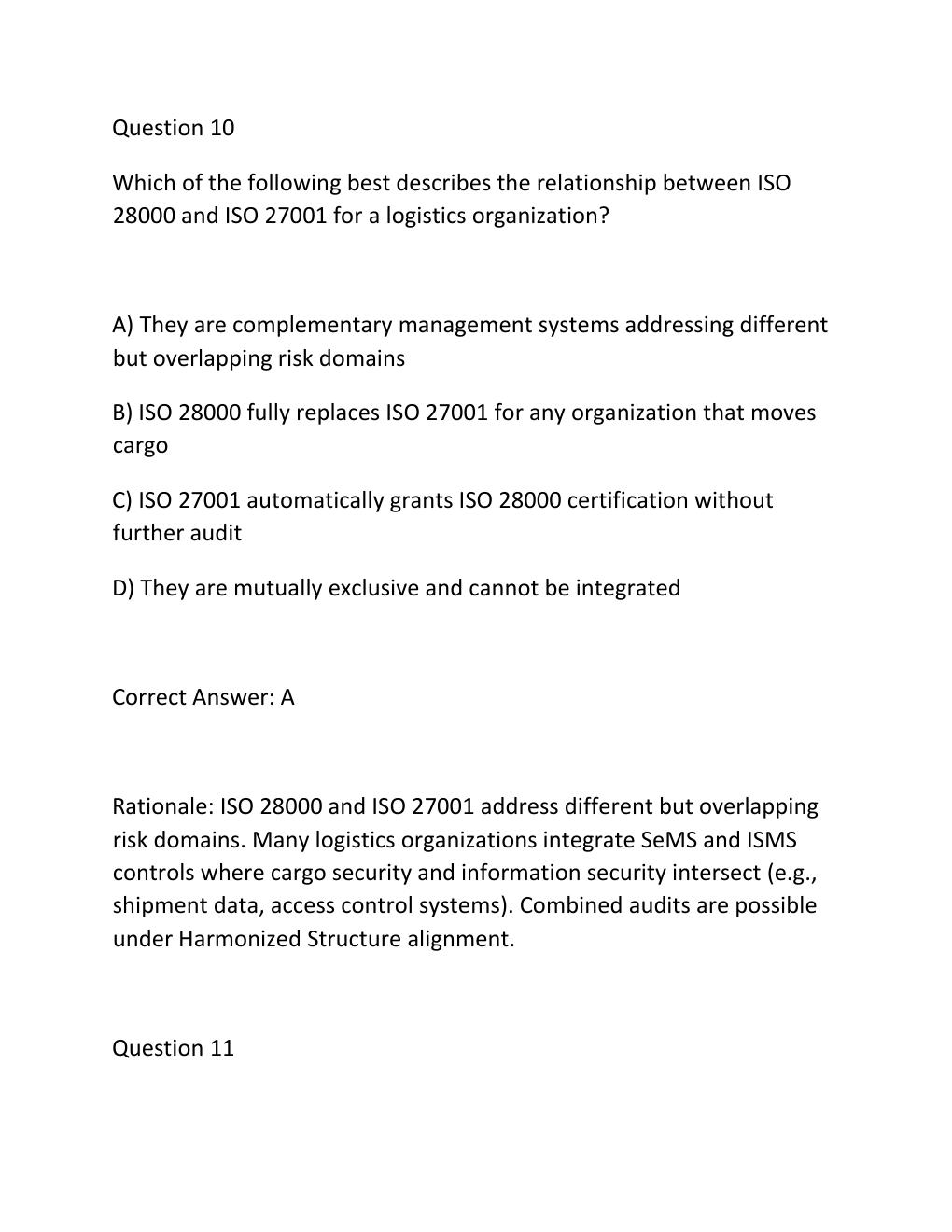 Preview page 9 of Iso 28000 supply chain security management systems lead auditor certification practice examination questions and correct