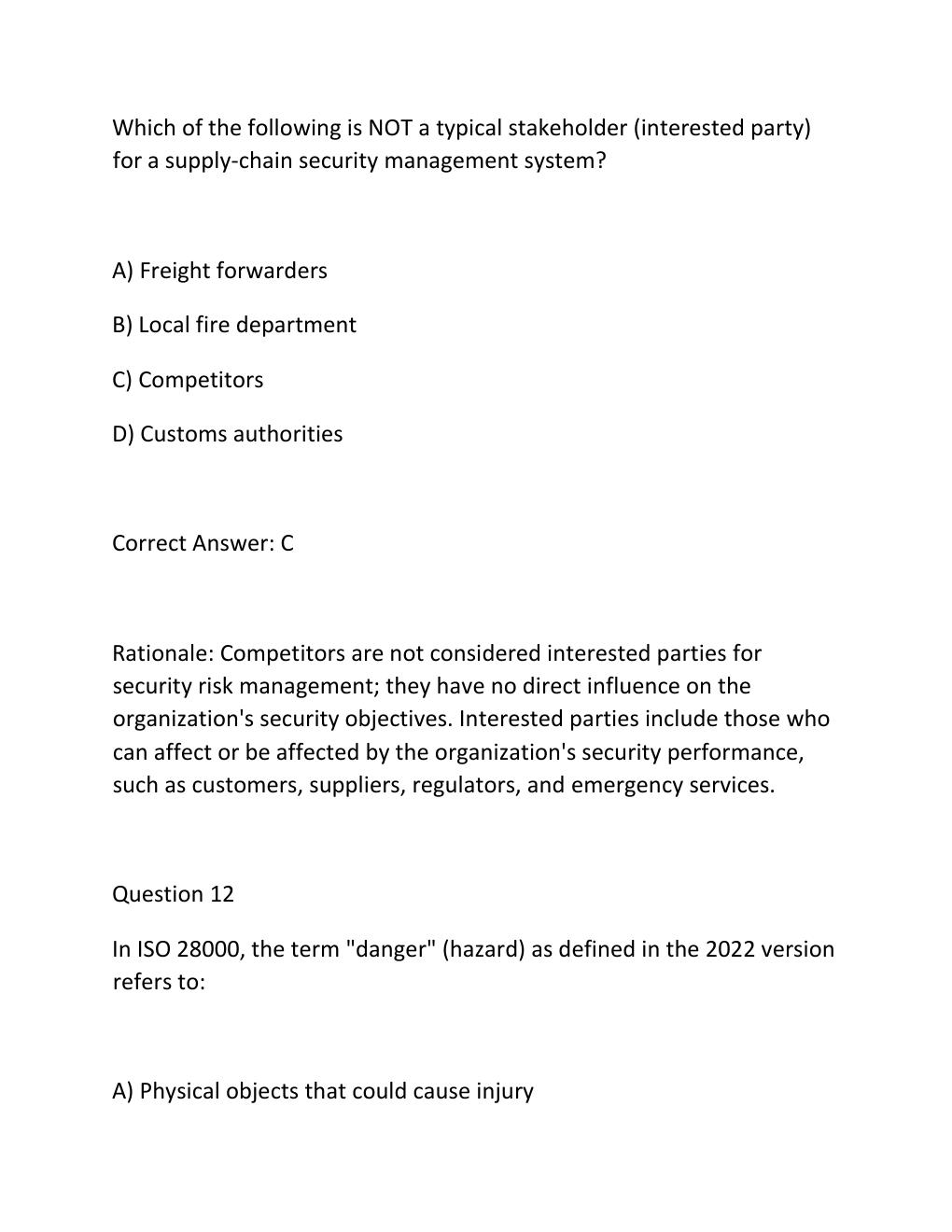 Preview page 10 of Iso 28000 supply chain security management systems lead auditor certification practice examination questions and correct