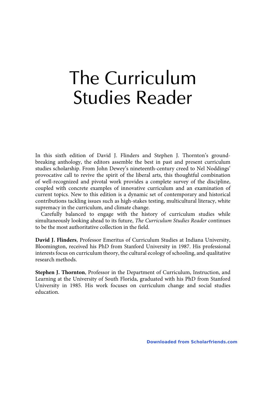 Preview page 2 of The curriculum studies reader 6th edition by david j flinders, stephen j thornton