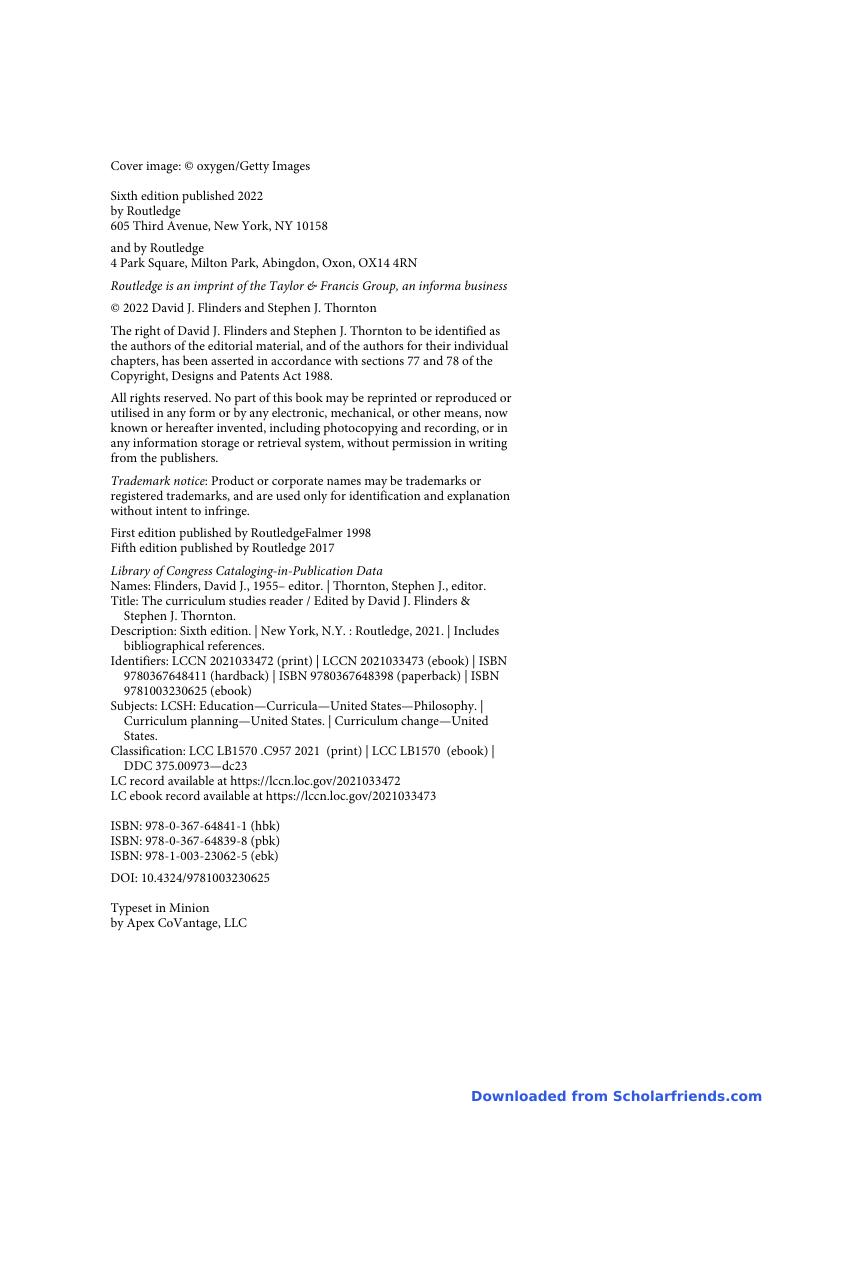 Preview page 5 of The curriculum studies reader 6th edition by david j flinders, stephen j thornton