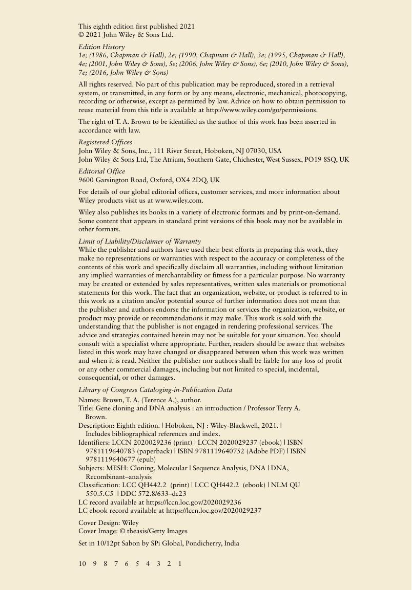 Preview page 6 of Gene Cloning and DNA Analysis An Introduction 8th Edition By T. A. Brown