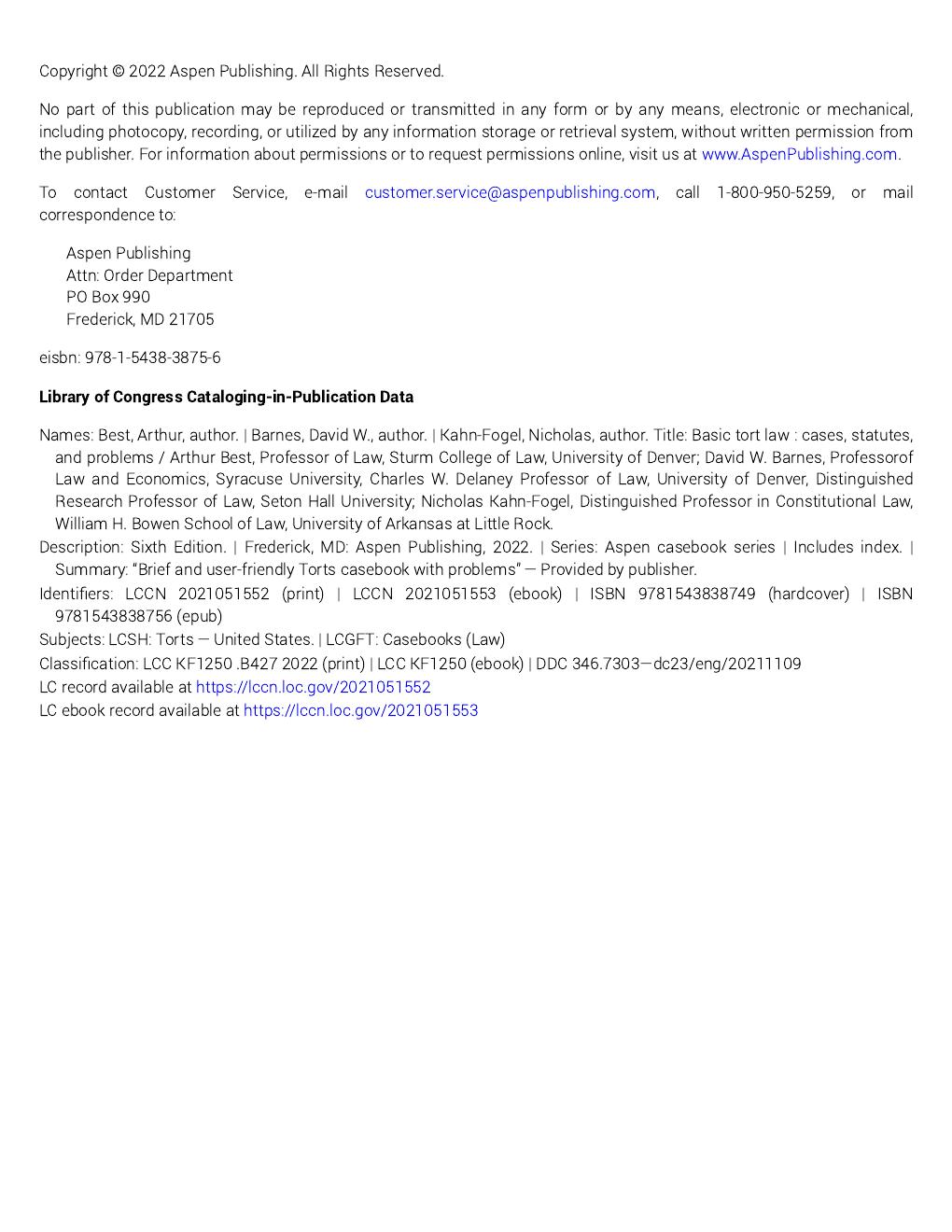 Preview page 5 of Basic Tort Law Cases, Statutes, and Problems 6th Edition By Arthur Best, David Barnes, Nicholas Kahn-Fogel