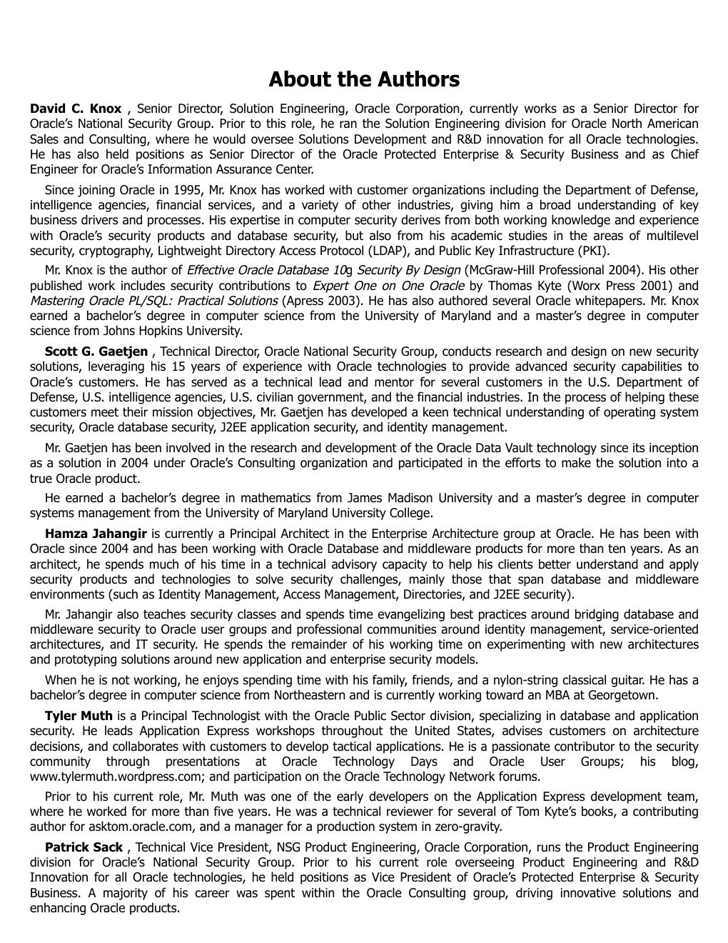 Preview page 6 of Applied Oracle Security Developing Secure Database and Middleware Environments 1st Edition By David Knox, Scott Gaetjen,
