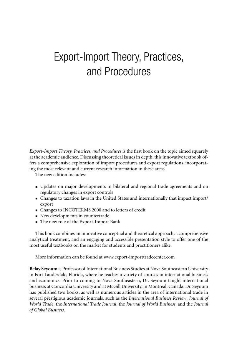 Preview page 2 of Export-Import Theory, Practices, and Procedures 3rd Edition By Belay Seyoum