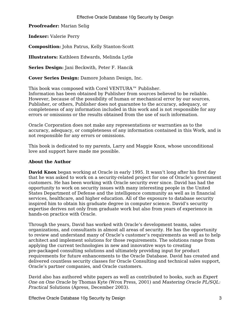 Preview page 3 of Effective Oracle Database 10g Security by Design 1st Edition By David Knox