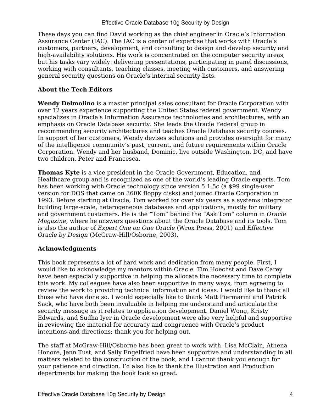 Preview page 4 of Effective Oracle Database 10g Security by Design 1st Edition By David Knox
