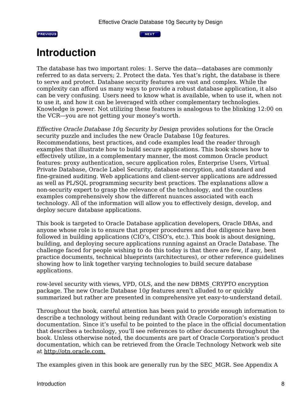Preview page 8 of Effective Oracle Database 10g Security by Design 1st Edition By David Knox