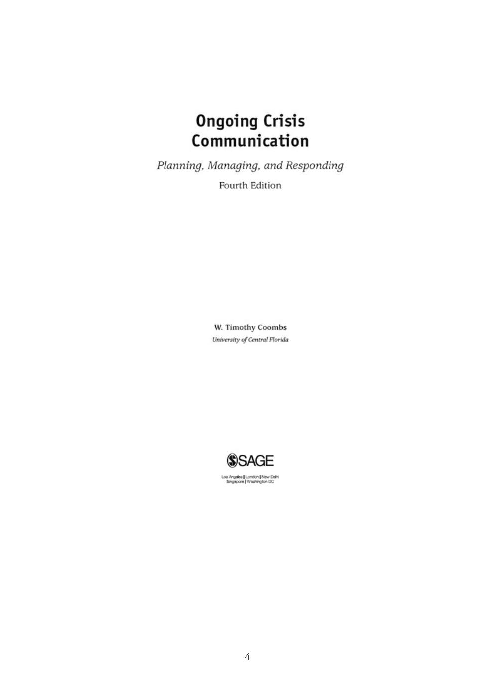 Preview page 4 of Ongoing Crisis Communication Planning, Managing, and Responding 4th Edition By Timothy Coombs