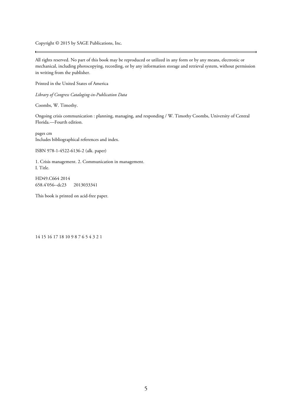 Preview page 5 of Ongoing Crisis Communication Planning, Managing, and Responding 4th Edition By Timothy Coombs