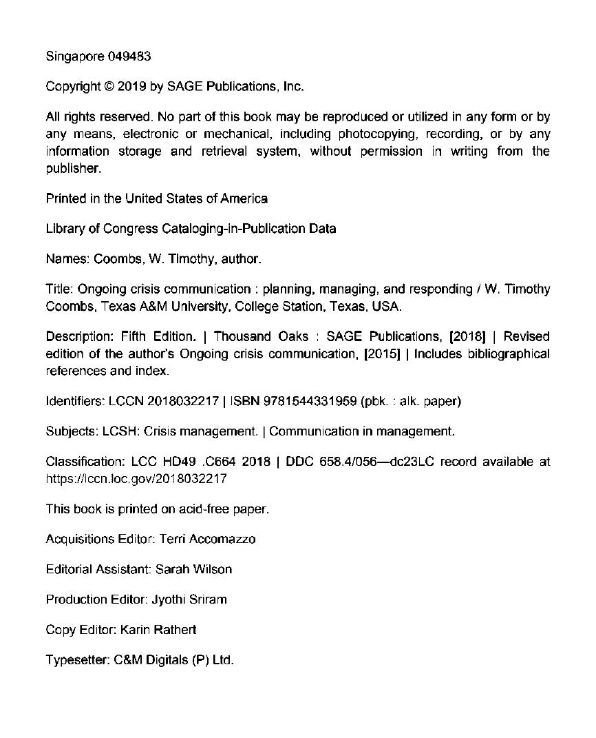 Preview page 6 of Ongoing Crisis Communication Planning, Managing, and Responding 5th Edition By Timothy Coombs