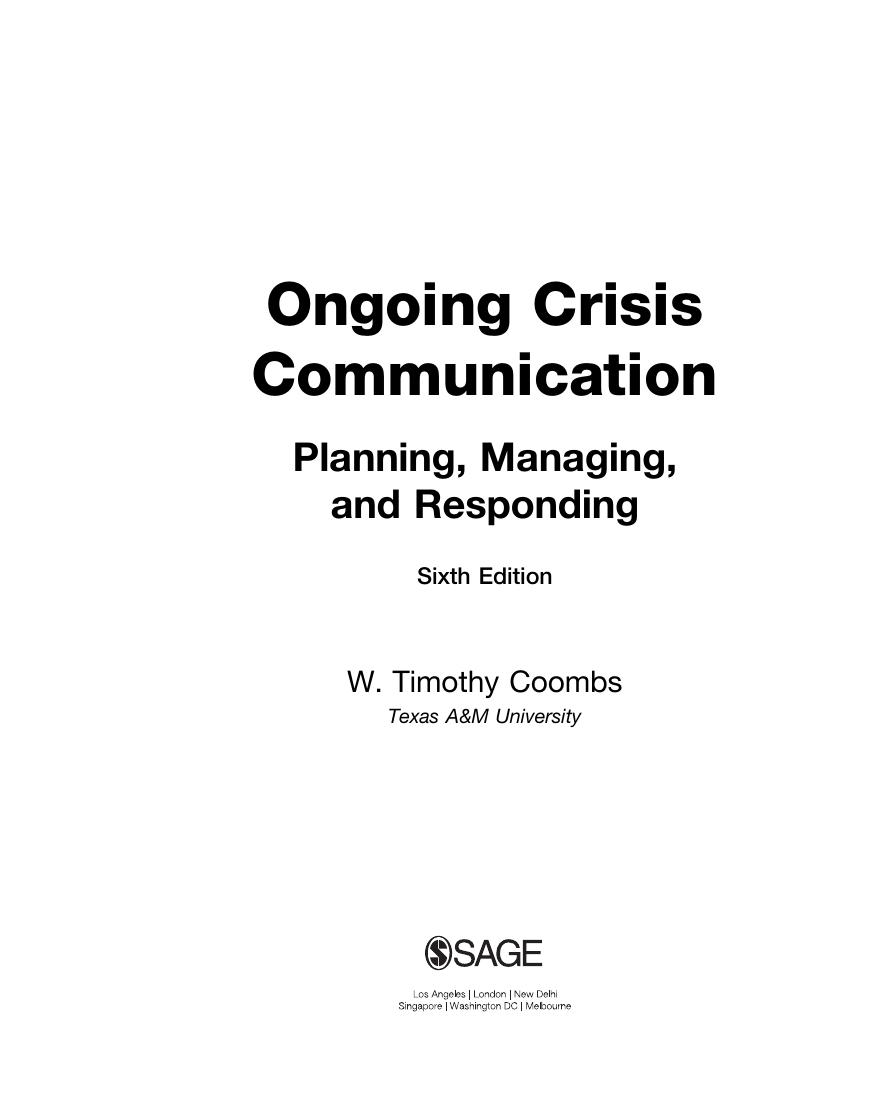 Preview page 4 of Ongoing Crisis Communication Planning, Managing, and Responding 6th Edition By Timothy Coombs