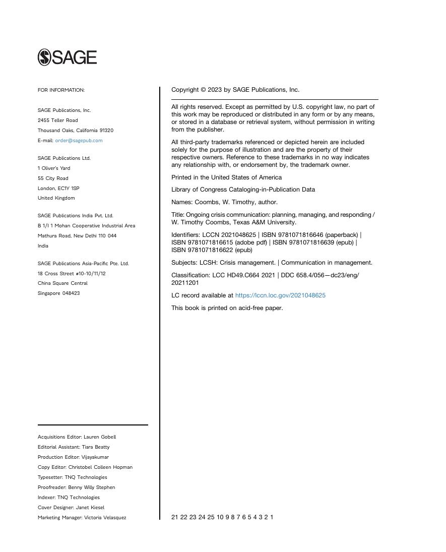 Preview page 5 of Ongoing Crisis Communication Planning, Managing, and Responding 6th Edition By Timothy Coombs