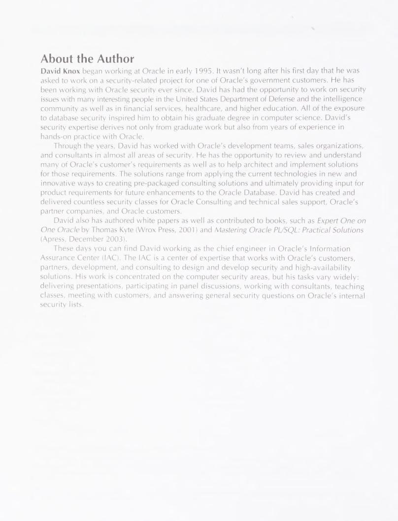 Preview page 7 of Effective Oracle Database 10g Security by Design 1st Edition By David Knox