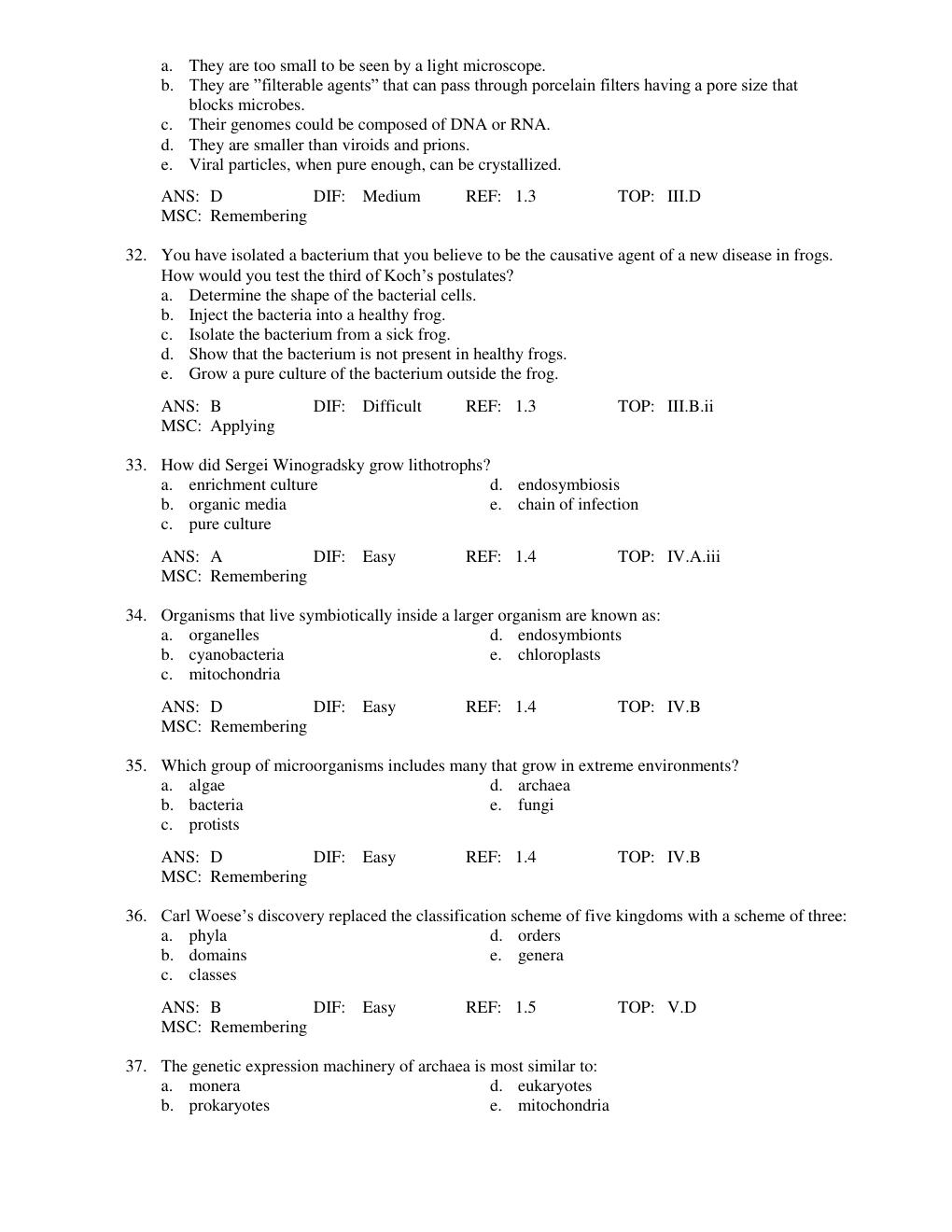 Preview page 6 of Test Bank for  Microbiology An Evolving Science, 3rd Edition, John Foster & Joan Slonczewski Chapter 1-28