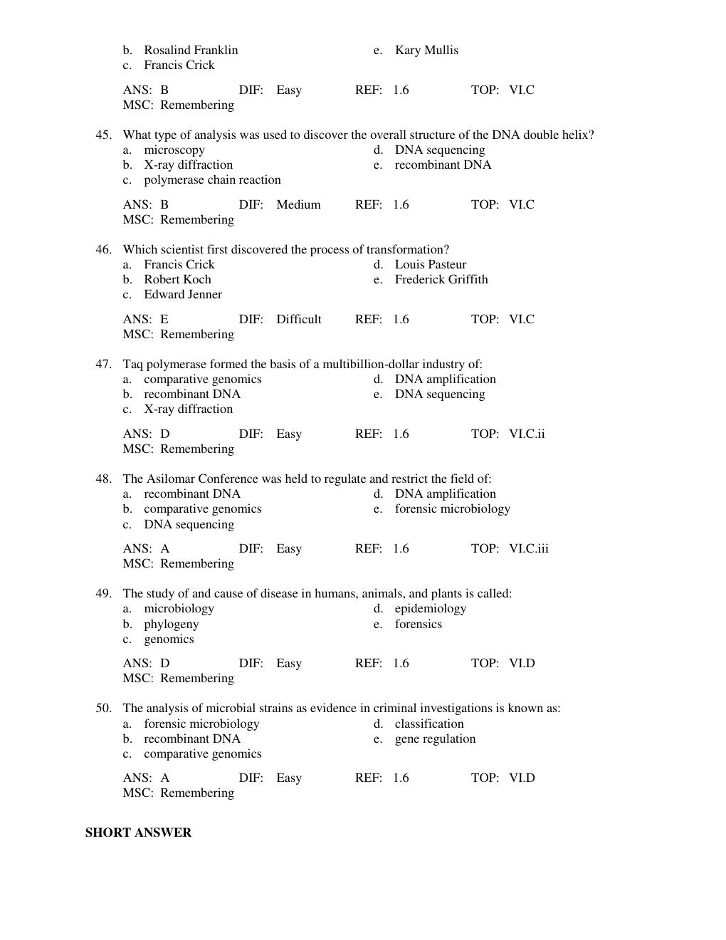 Preview page 8 of Test Bank for  Microbiology An Evolving Science, 3rd Edition, John Foster & Joan Slonczewski Chapter 1-28