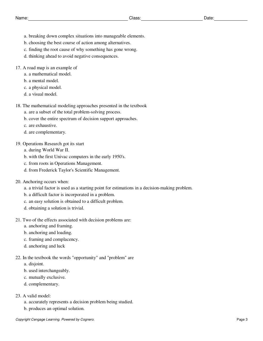 Preview page 3 of TEST BANK FOR  Spreadsheet Modeling And Decision Analysis A Practical Introduction To Business Analytics 9th Edition Cli