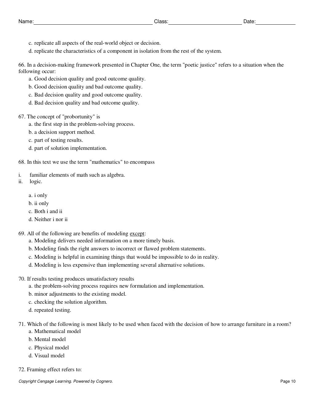 Preview page 10 of TEST BANK FOR  Spreadsheet Modeling And Decision Analysis A Practical Introduction To Business Analytics 9th Edition Cli