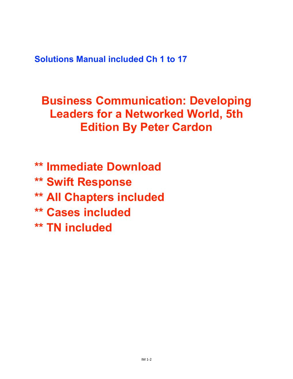 Preview page 2 of Solution Manual For Business Communication: Developing  Leaders for a Networked World, 5th  Edition By Peter Cardon All