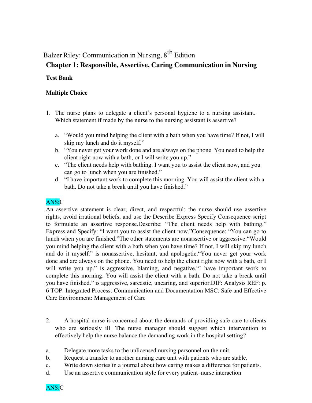 Preview page 3 of TEST BANK Communication in Nursing 8th Edition Julia Balzer Riley
