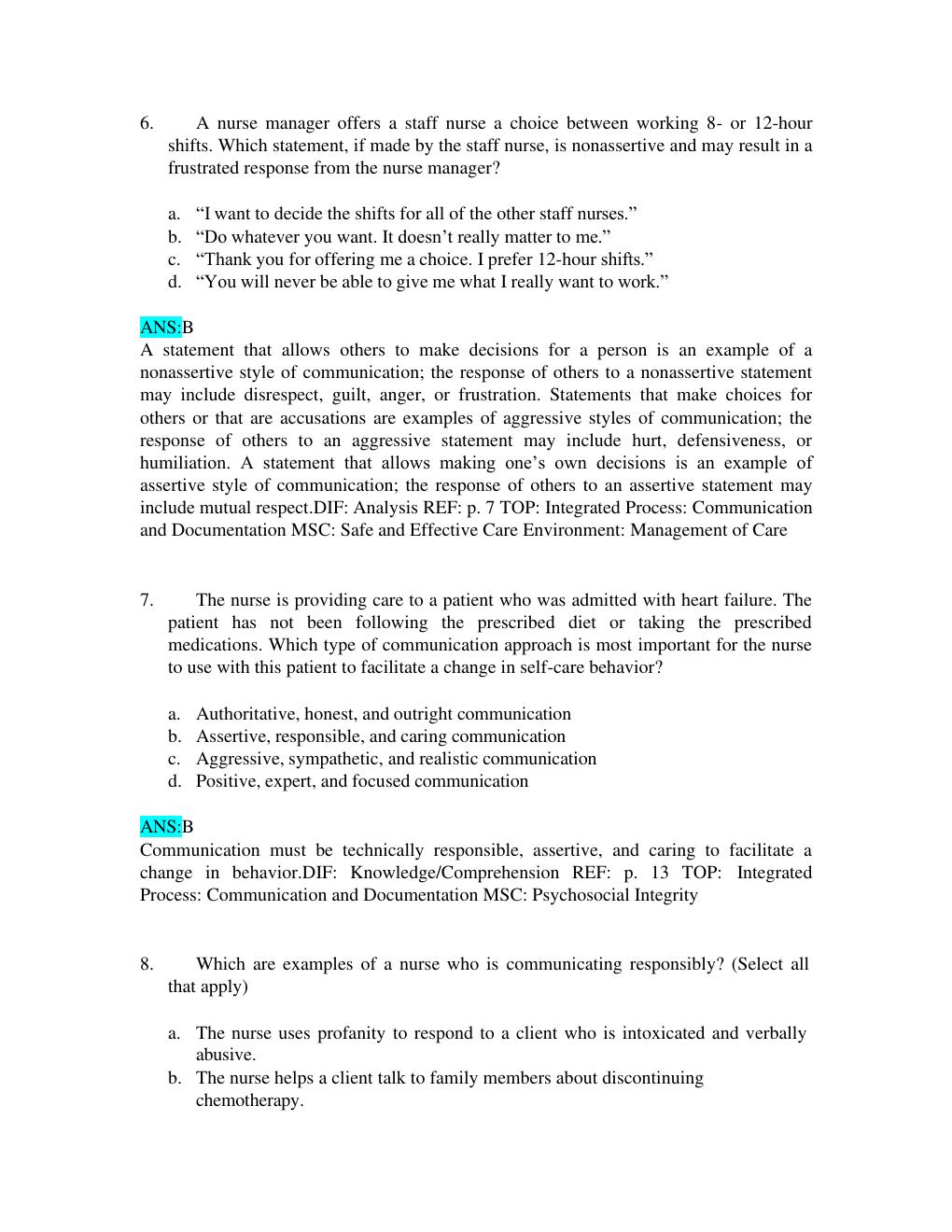 Preview page 7 of TEST BANK Communication in Nursing 8th Edition Julia Balzer Riley