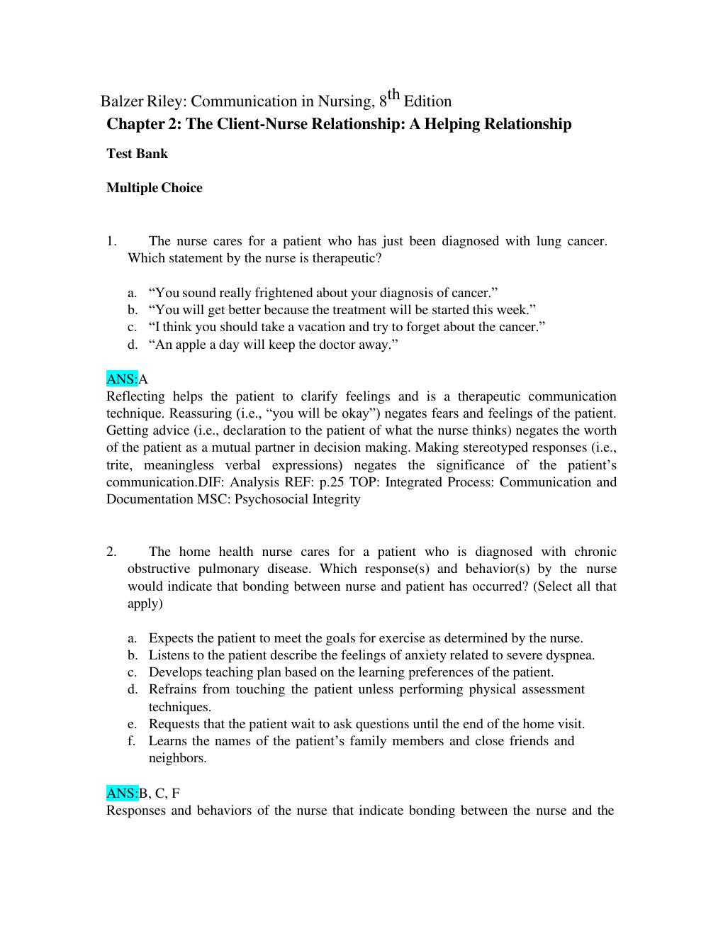 Preview page 10 of TEST BANK Communication in Nursing 8th Edition Julia Balzer Riley