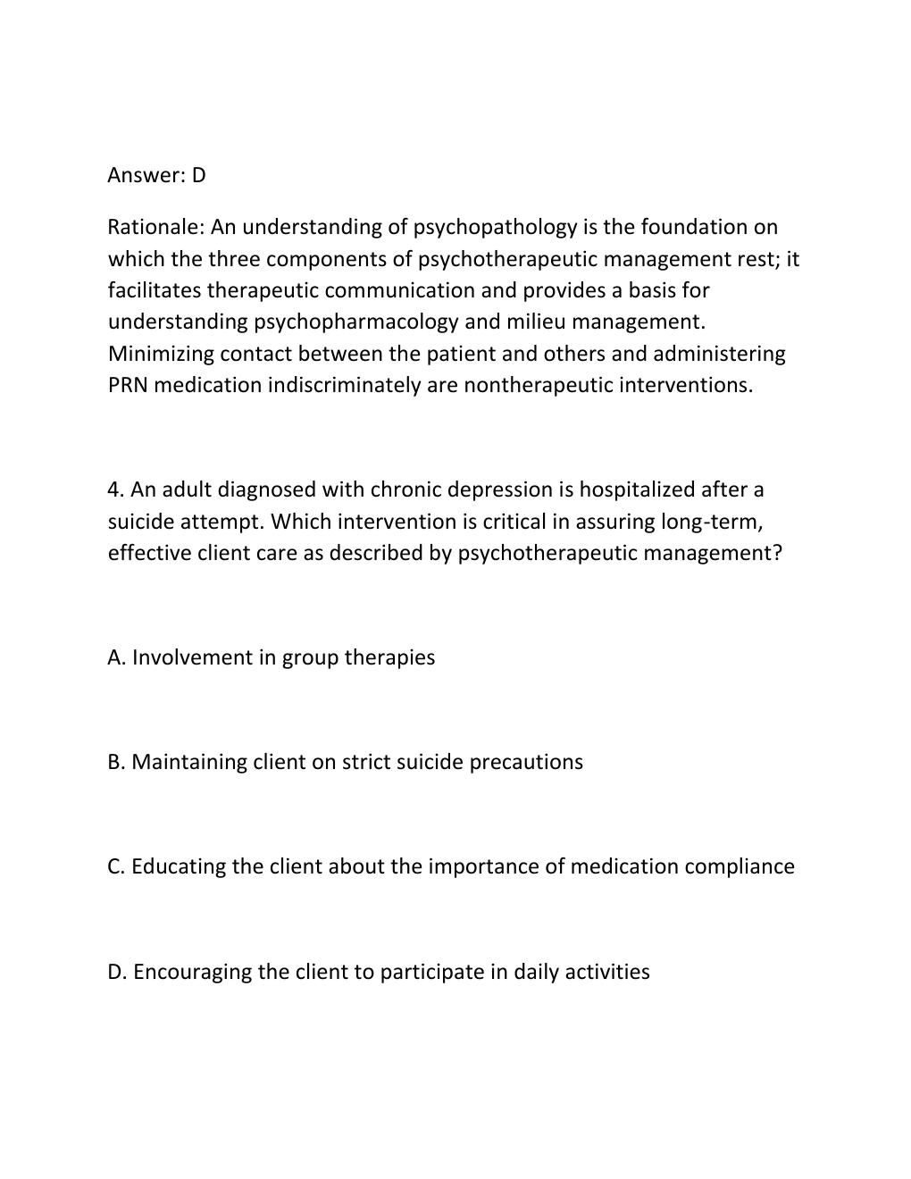 Preview page 4 of KELTNER'S PSYCHIATRIC NURSING, 9TH EDITION (STEELE) Comprehensive Test Bank