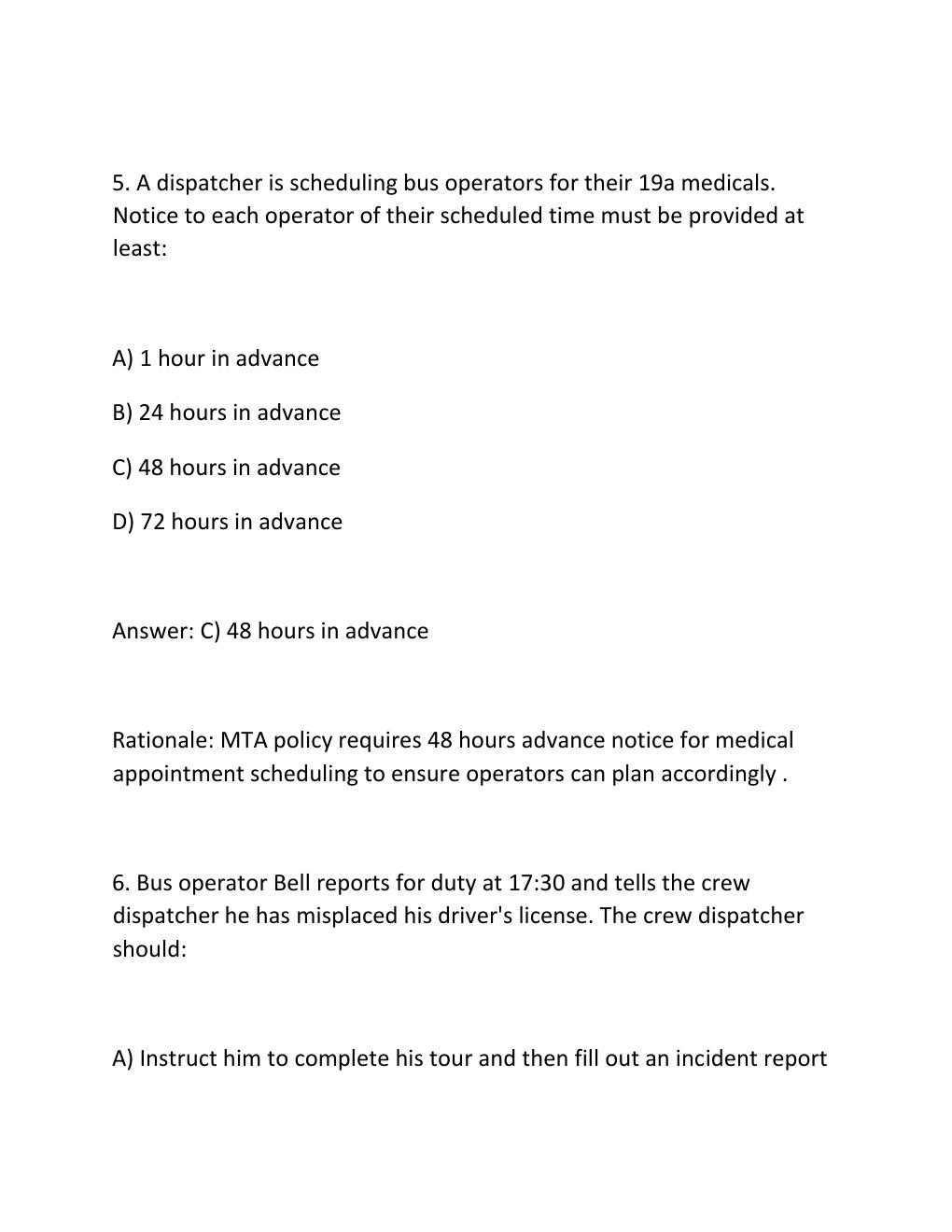 Preview page 4 of MTA DISPATCHER EXAM Complete Practice Test Bank