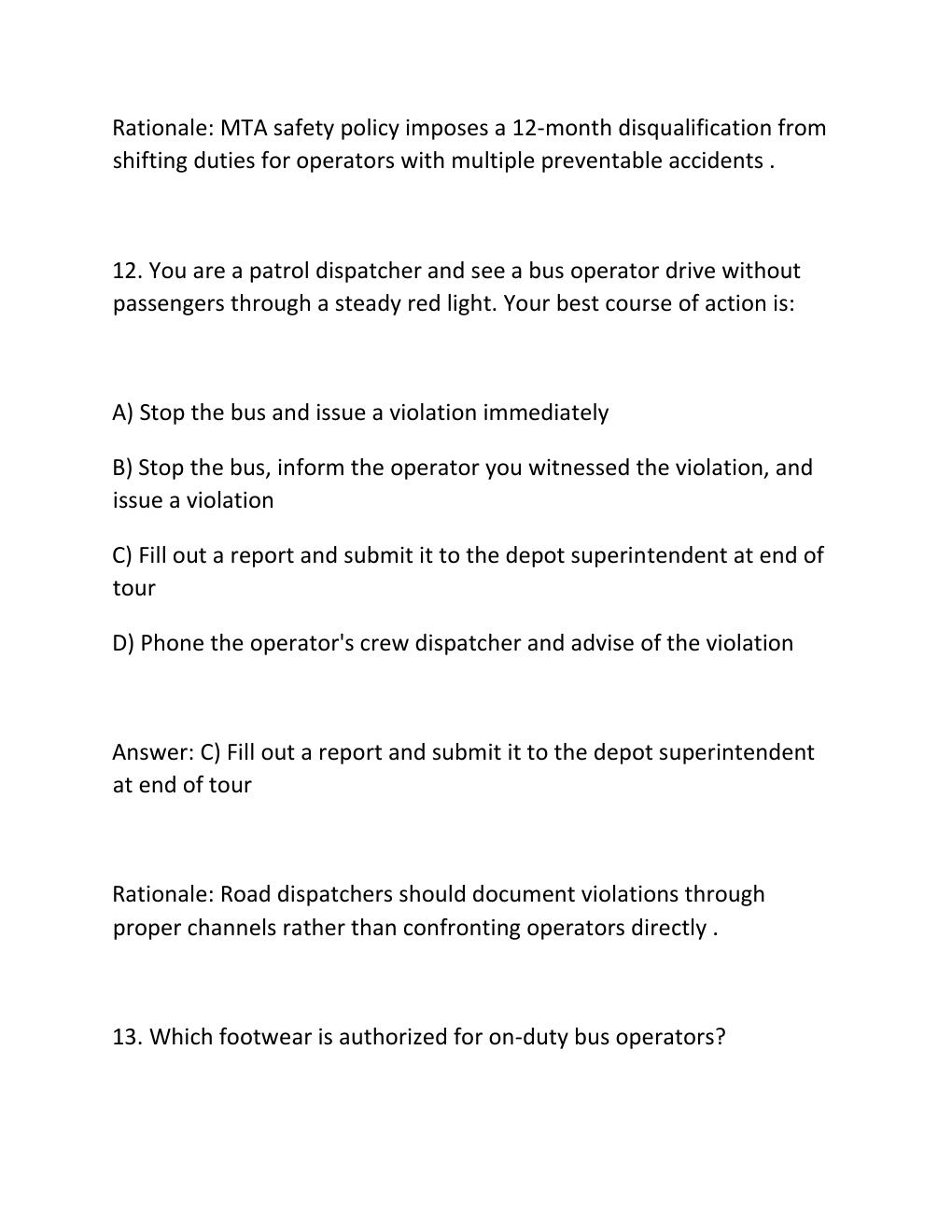 Preview page 9 of MTA DISPATCHER EXAM Complete Practice Test Bank