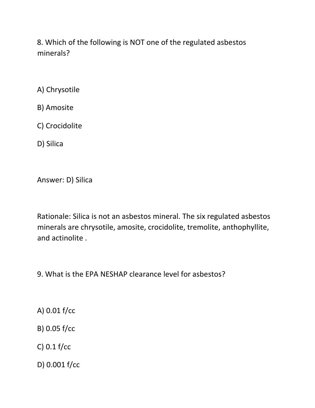 Preview page 6 of NIOSH 582 Sampling and Evaluating Airborne Asbestos Dust Complete Practice Test Bank