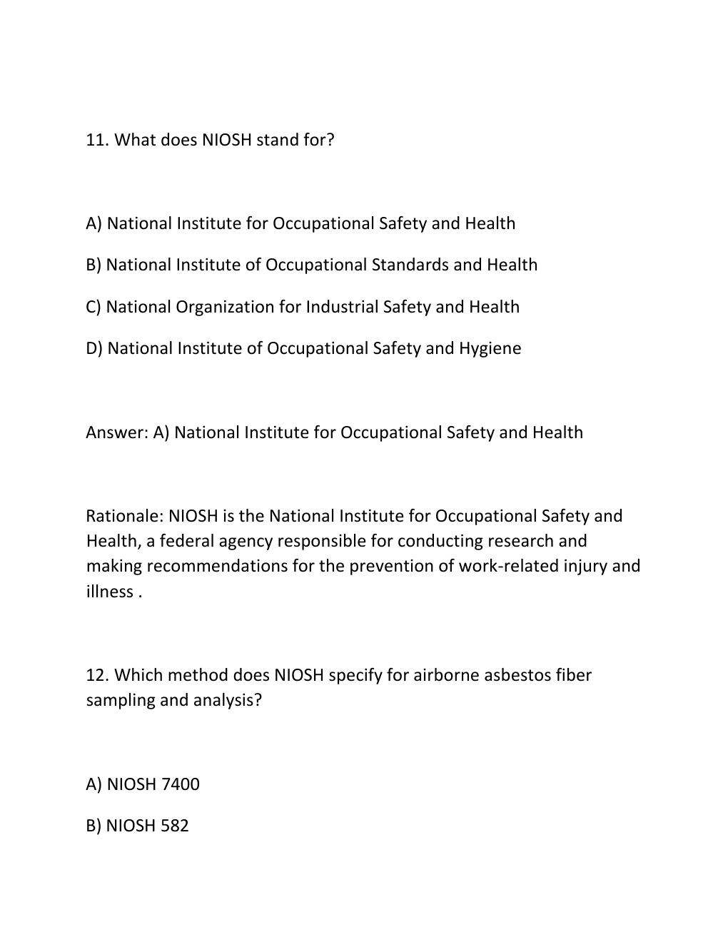 Preview page 8 of NIOSH 582 Sampling and Evaluating Airborne Asbestos Dust Complete Practice Test Bank
