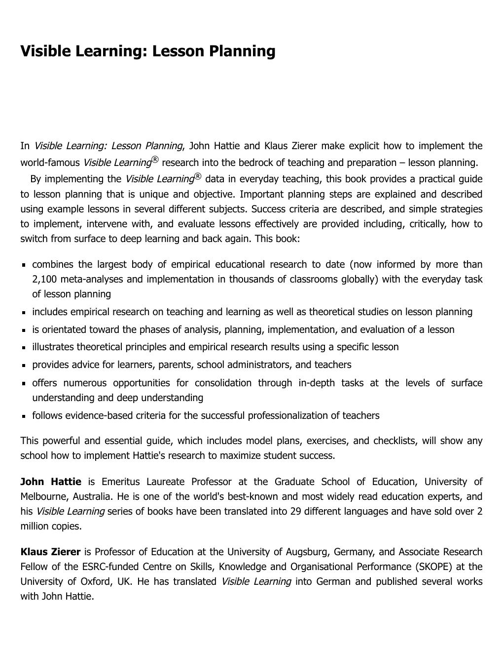 Preview page 3 of (EPUB) eBook Visible Learning Lesson Planning An Evidence-Based Guide for Successful Teaching 1st Edition By John Hattie