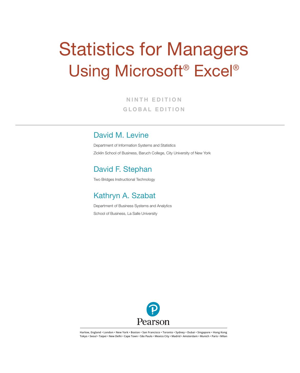 Preview page 4 of Statistics for Managers Using Microsoft Excel 9th Global Edition By Kathryn Szabat, David Levine, David Stephan eBook