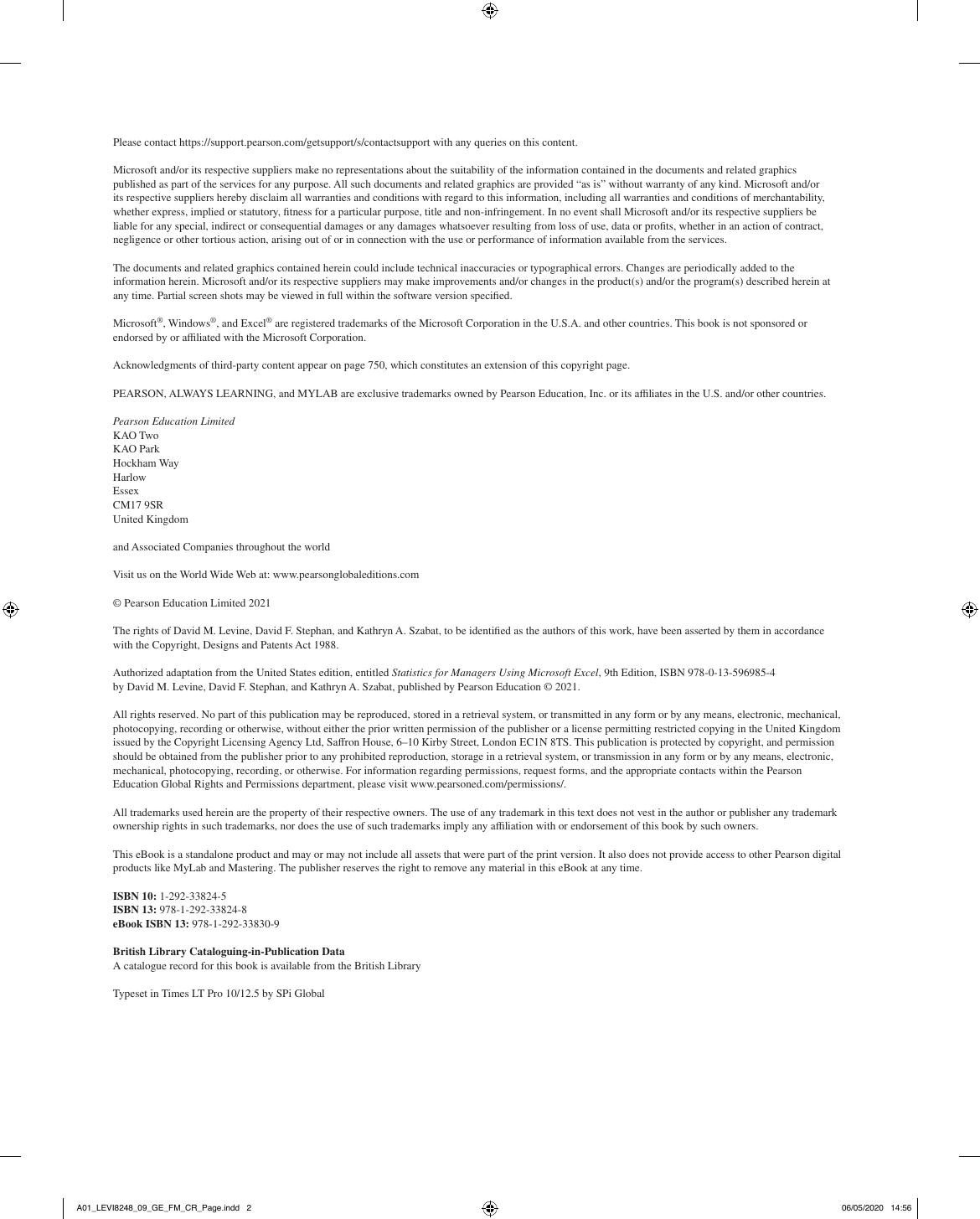 Preview page 5 of Statistics for Managers Using Microsoft Excel 9th Global Edition By Kathryn Szabat, David Levine, David Stephan eBook