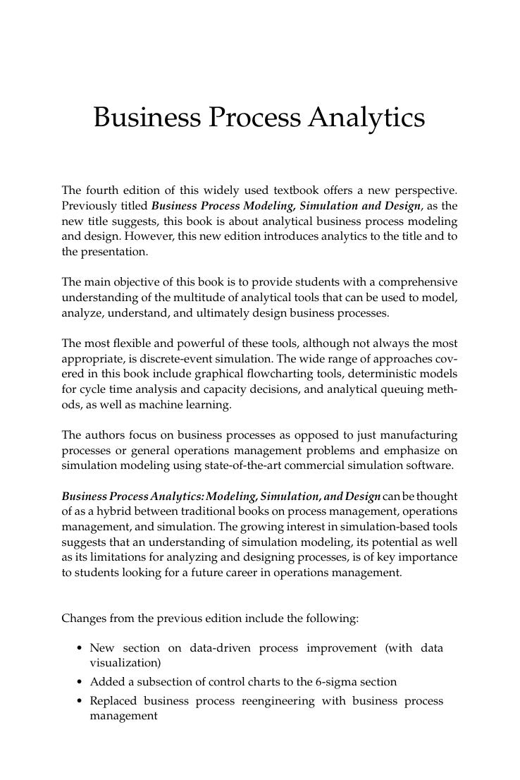 Preview page 2 of eBook Business Process Analytics Modeling, Simulation, and Design 4th Edition By Manuel Laguna, Johan Marklund