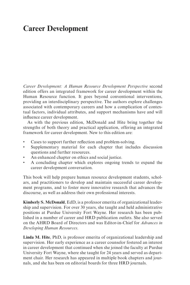 Preview page 4 of eBook Career Development A Human Resource Development Perspective 2nd Edition By Kimberly McDonald, Linda Hite