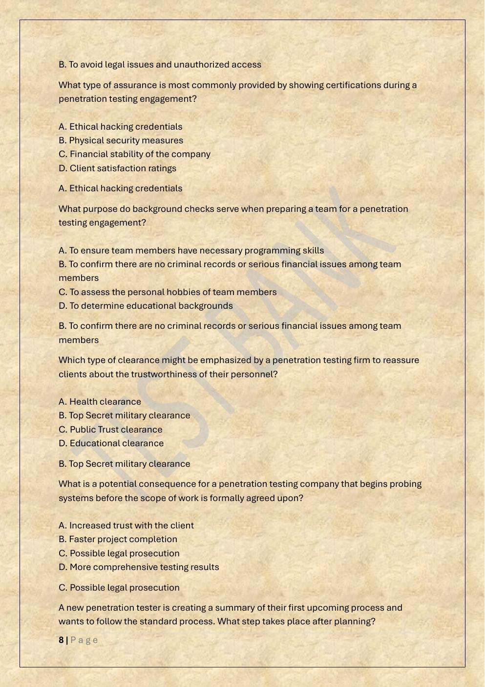 Preview page 8 of COMPTIA PENTEST+ EXAM TEST BANK 3