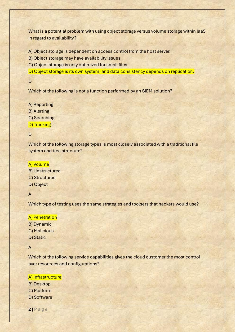 Preview page 2 of MANAGING CLOUD SECURITY D320 OA AND  PA TEST BANK 2 /WGU D320 MANAGING  CLOUD SECURITY EXAM