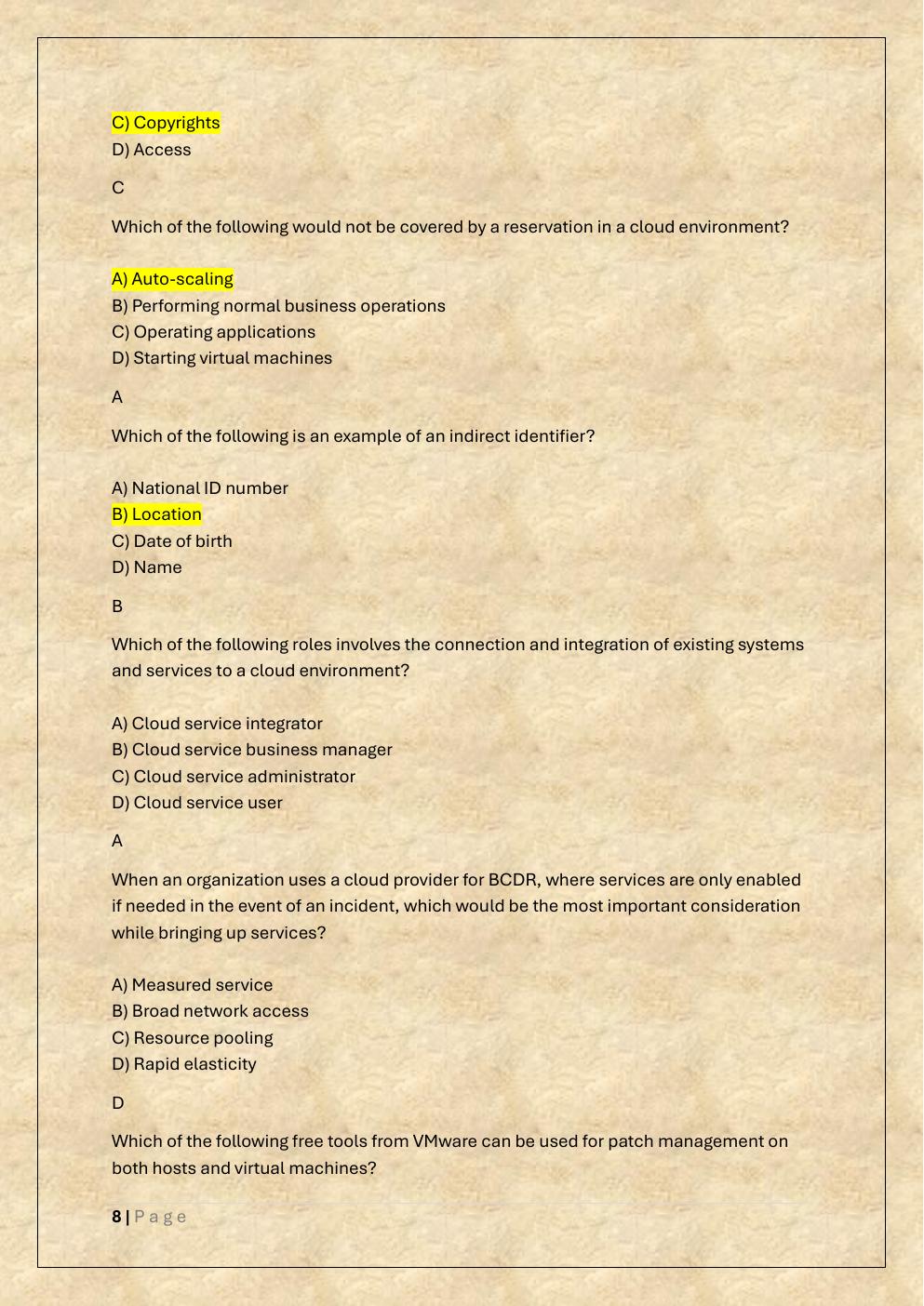 Preview page 8 of MANAGING CLOUD SECURITY D320 OA AND  PA TEST BANK 2 /WGU D320 MANAGING  CLOUD SECURITY EXAM