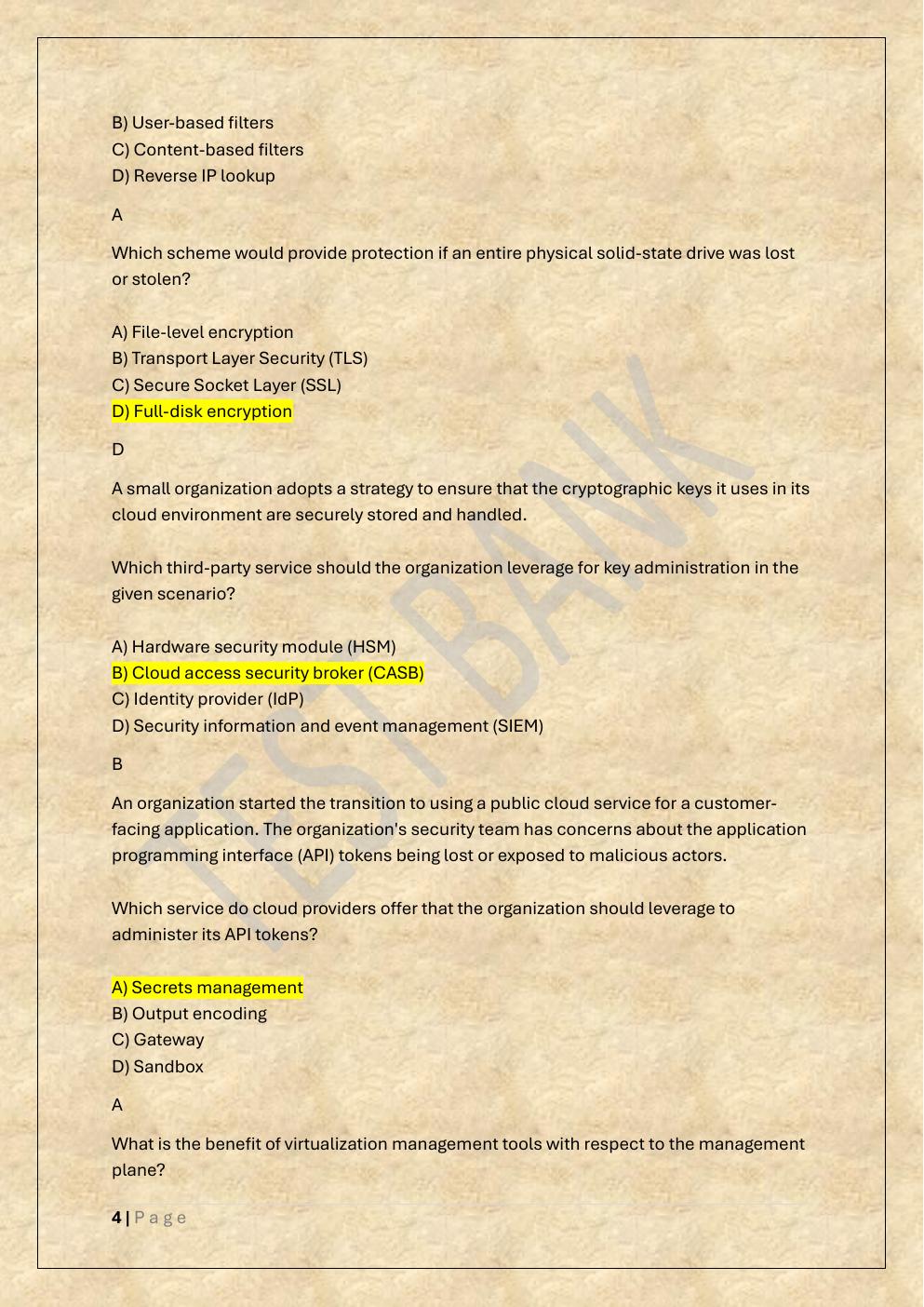 Preview page 4 of MANAGING CLOUD SECURITY D320 OA AND  PA TEST BANK 1 /WGU D320 MANAGING  CLOUD SECURITY EXAM