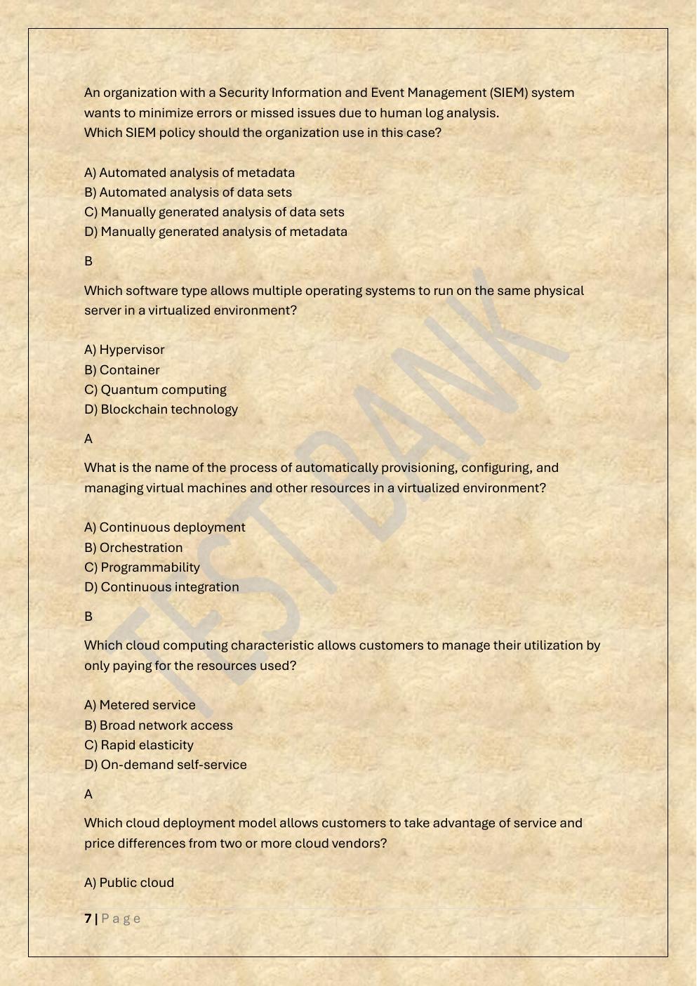 Preview page 7 of MANAGING CLOUD SECURITY D320 OA AND  PA TEST BANK 1 /WGU D320 MANAGING  CLOUD SECURITY EXAM